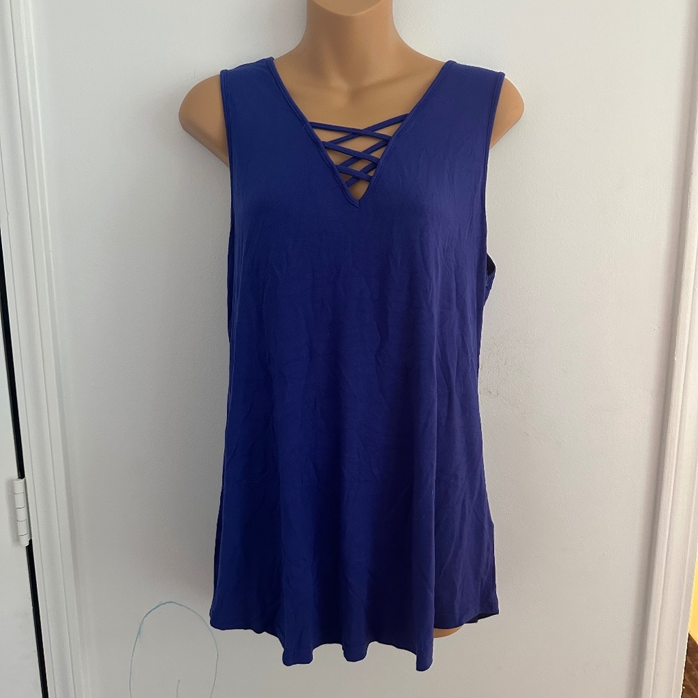 White‎ Label Blue Tank Top with Criss Cross V-neck in L